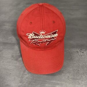 Vintage Budweiser‎ Hat Red Beer Anheuser Busch Adjustable Strap Racing Nascar